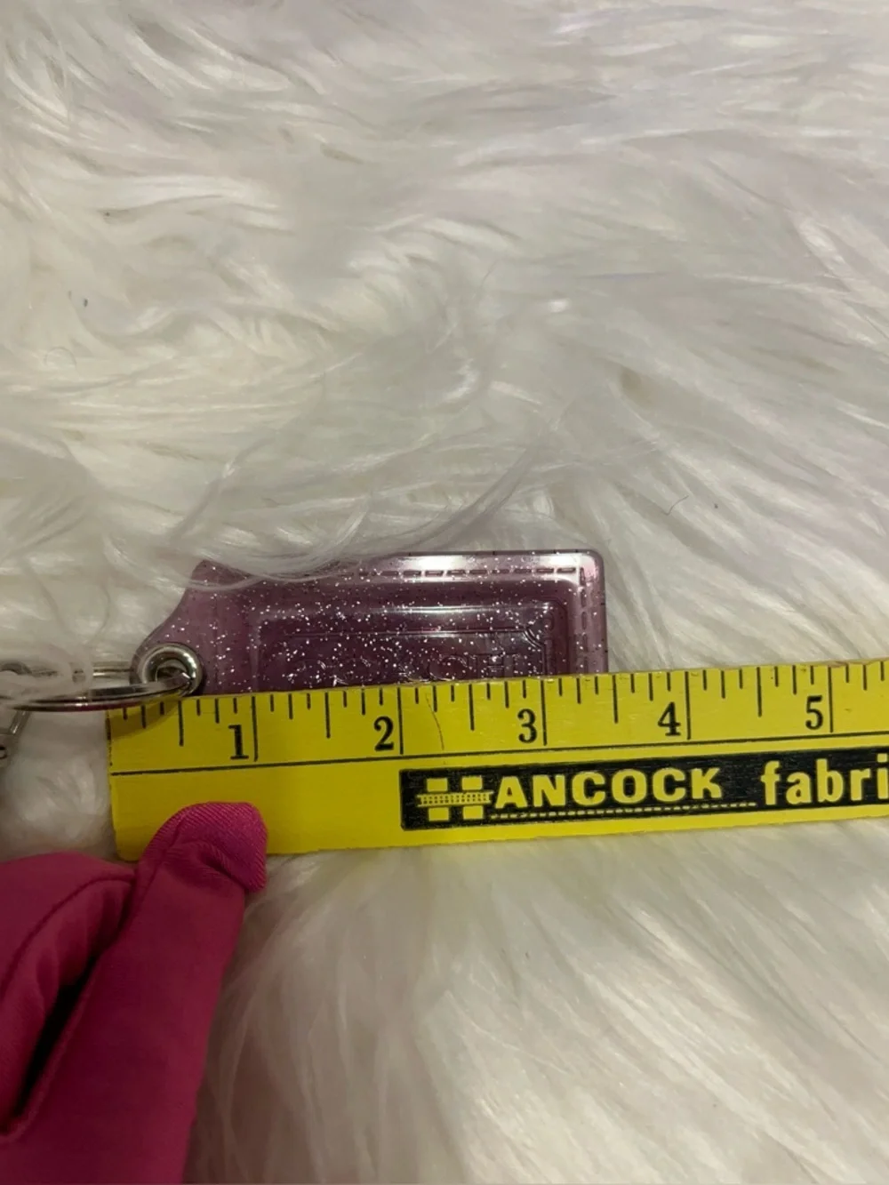 Coach Pink Glitter Acrylic hand tag with unbranded white Poom  poom